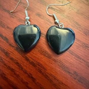 💎4/$20💎Black Obsidian Heart Dangle Earrings